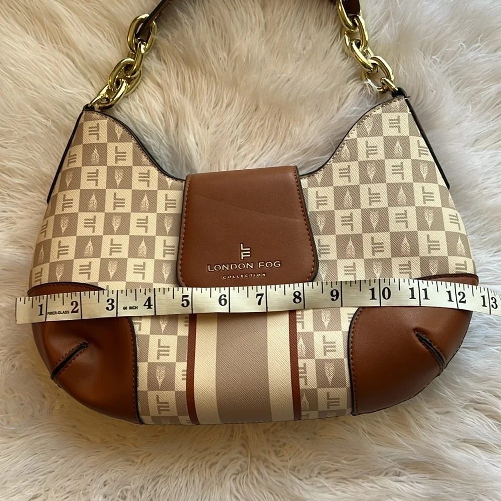 LONDON FOG COLLECTION Polyvinyl Hobo Satchel Cognac Crossbody Shoulder Bag
